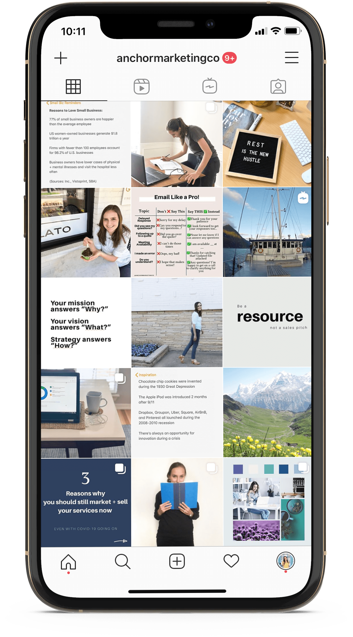 Smartphone with Anchor Marketing Co.'s feed displayed
