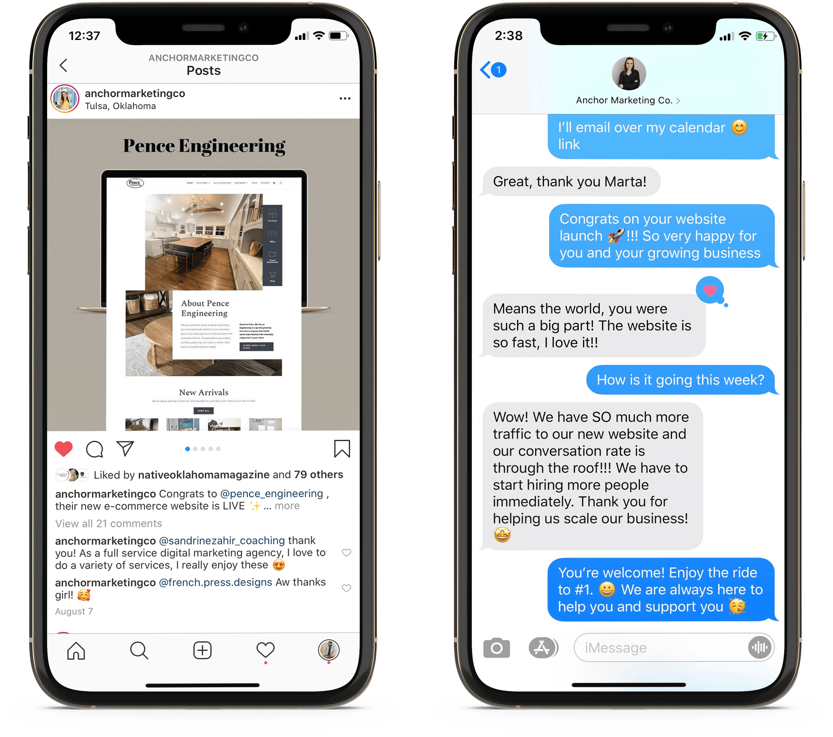 Texting about SEO Optimized Website Texts from a happy customer with a new, SEO optimized website