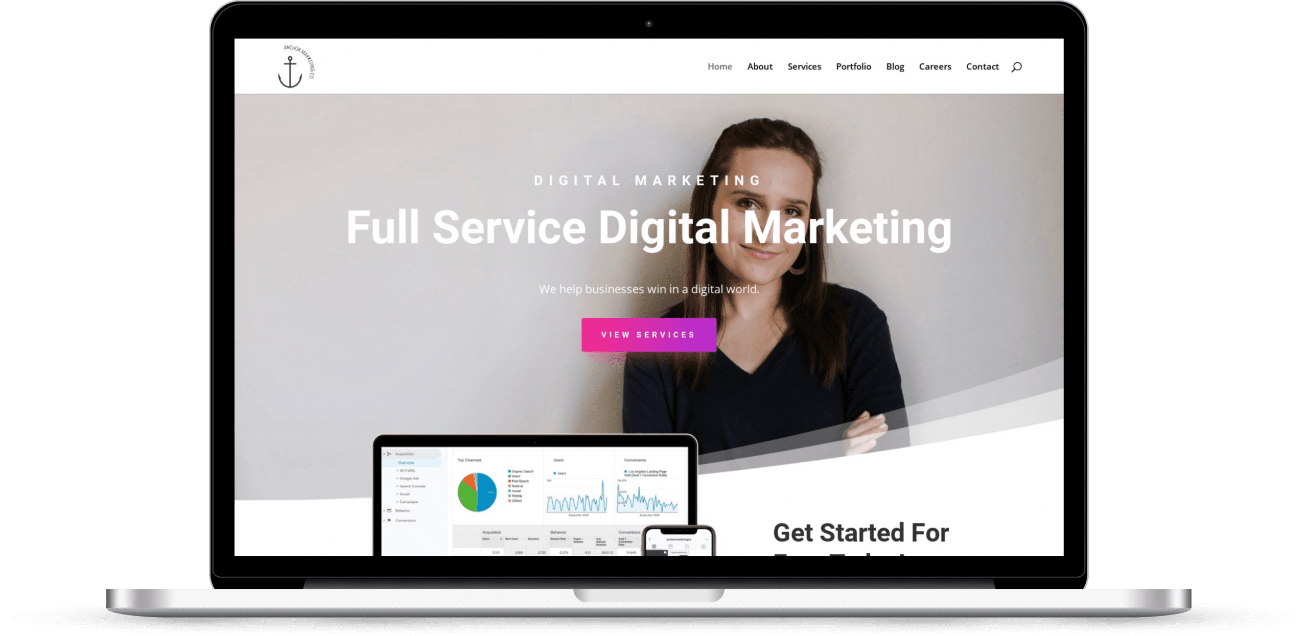 Laptop displaying Anchor Marketing Co.'s homepage 